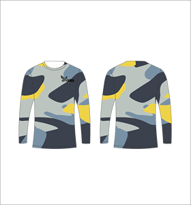 Custom Blue Grey Yellow Camo <b>Long</b> <b>Sleeve</b> T Shirt Moisture Wicking Performance Athletic <b>Training</b> Sports Shirt Fitness <b>Top</b> - Product Image 1