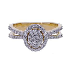 แหวนเพชรก้านแยกที่สง่างามและสีเหลืองทอง14K พร้อมรัศมีคู่รูปวงรีศูนย์กลางและการออกแบบที่เป็นประกาย - Product Image 5