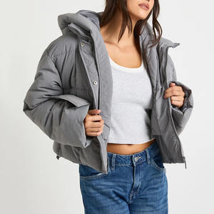 Haute demande Logo personnalisé gris à capuche texturé femmes doudoune coupe-vent hiver chaud Streetwear doudoune pour les femmes - Product Image 1