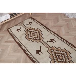 Vintage Kilim Runner Rug 2.5x8.4 ft (76x257 cm), Turkish <b>Brown</b> Moroccan <b>Wool</b> Rug - Product Image 4