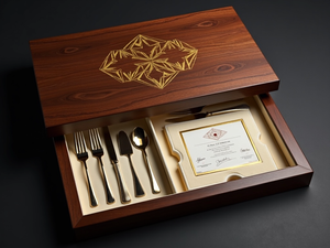 Ensemble de couverts de luxe en acier inoxydable plaqué or ensemble de couverts de 4 pièces avec fourchette, couteau, cuillère de portabilité au design vintage élégant - Product Image 6