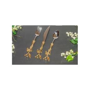 Cubiertos plateados de acero inoxidable, juego de cubiertos con mango dorado y plateado, seguro y saludable para uso diario, gran oferta - Product Image 4