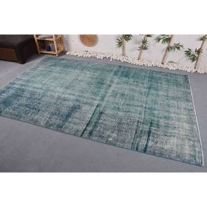 Tapis Moderne en Laine Bleue Fait à la Main Abstrait Patchwork Design Rectangle 6X9.5 ft Latex Support Polyester pour Vivre pour Couloir - Product Image 2