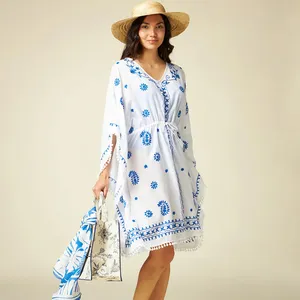 인도에서 만든 최신 디자이너 손 작업 장식 자수 작업 짧은 kaftan 100% 레이온 직물 착용