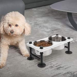 Vintage White Solid Wood Elevated <b>Dog</b> Feeder with Industrial Metal Legs, <b>Dog</b> Food and Water <b>Bowls</b> for Medium <b>Dogs</b>, <b>Raised</b> Pet - Product Image 2