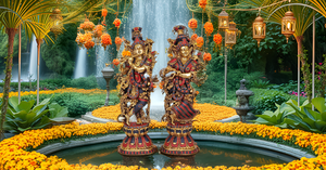 28.5 pouces fait à la main grande sculpture hindoue en laiton Figurine moderne Radha Krishna Statue idole incrustation travail pour mariages anniversaires - Product Image 3