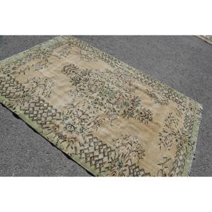 Tapis Patchwork Style Turc Vintage Classique Beige Vert 5.4X8.1 ft Laine Salon Tapis Aubusson Design Latex pour Adolescents - Product Image 2