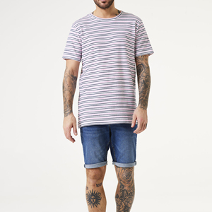 เสื้อยืดคอกลมลายทางลำลองไซส์ใหญ่พิเศษสำหรับผู้ชายผ้าโพลีเอสเตอร์ผ้าฝ้ายขนาดใหญ่น้ำหนักมากทรงหลวมแขนสามส่วนสไตล์สตรีทแวร์สีพื้น - Product Image 3