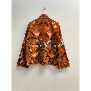 Women's Suzani Jackets Hand Stitched <b>Velvet</b> Short Unisex <b>Coat</b> Uzbek Embroidered Jacket With Two Side Pockets - Product Image 6