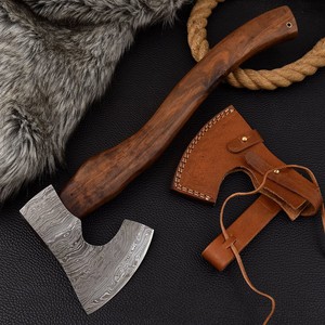 Hacha de Acero al Carbono Forjada a Mano con Mango de Madera, Estilo Vikingo Personalizado, con Funda de Cuero, Hacha OEM para Trabajar la Madera - Product Image 5
