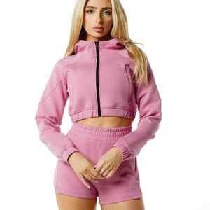 Venta al por mayor de algodón señoras gimnasio en blanco de manga larga chándal Crop Tops Croptop sudadera logotipo personalizado recortada Sudadera con capucha para las mujeres - Product Image 1