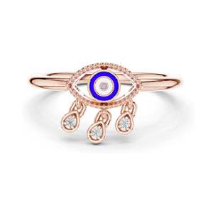 Anillo de Ojo Turco con Diamante Cultivado en Laboratorio de 0.024 CT para Mujer, Claridad VVS-VS EF, Oro de 18K, 14K, 10K y Plata 925, Oro Rosa, Amarillo - Product Image 2