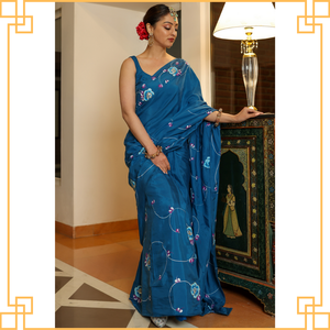 Saree con estampado floral de Georgette de diseño moderno de la mejor calidad para mujeres jóvenes Saree de moda y eventos casuales disponible para la venta - Product Image 4