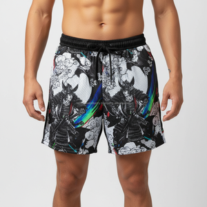 Pantalones Cortos de Malla para Hombre al por Mayor, Transpirables, OEM, con Estampado de Guerrero Samurái, Arte de la Cultura Japonesa, Pantalones Cortos de Hip Hop de Verano - Product Image 4