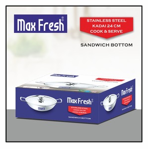 Maxfresh Batterie de cuisine Kadai au design moderne de qualité supérieure avec couvercle en acier durable et poignée en métal pour la cuisine à domicile - Product Image 5