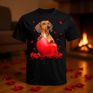 T-shirt per San Valentino con motivo a cuore per amanti dei cani Bassotto - Product Image 3