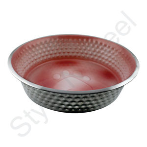 ชามอาหารสัตว์เลี้ยง สีเบอร์กันดี ด้านในลายตอกแบบโซลิทีร์ ชามใสสำหรับสุนัข แมว ฯลฯ ขายส่ง ทำจากโลหะ - Product Image 1