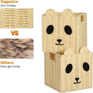 Panier de rangement pour enfants en corde de papier tissée en forme de panda naturel, mignon - Product Image 6