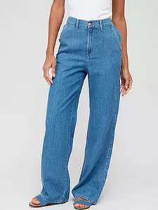Jean en denim grande taille pour femme, coupe droite ample, durable, personnalisable OEM, séchage rapide, respirant, taille haute, design tendance et élégant - Product Image 4