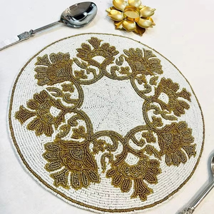 Decorative Handmade Beaded <b>Round</b> Placemat Perfect for <b>Table</b> Pearl Beaded Gold Color for Wedding Parties New Year - Product Image 1