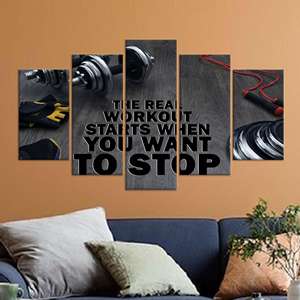 Impresión en Lienzo Inspiradora para Gimnasio, Arte con Citas Motivacionales para Decoración de Gimnasio en Casa, Juego de 5 Lienzos Variados - Product Image 1