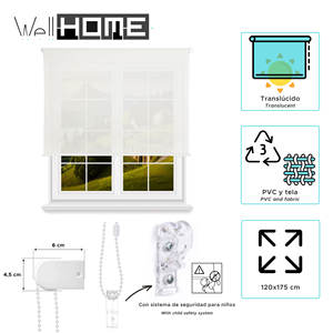 Well Home Plain Translucent Roller <b>Blind</b> - Off-White, 120 x 250cm (width x length)/Fabric size 117 x 245cm - Product Image 2