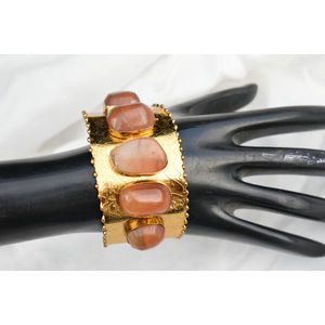 Perles de pierre semi-précieuse polies en laiton antique en gros braslet en laiton de mode indienne fait à la main pour les filles et les femmes - Product Image 3