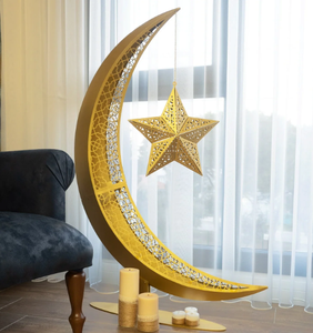 Celebraciones musulmanas, decoración de luna creciente de Metal con acabado dorado para Eid Mubarak, reunión de Ramadán, decoración de mesa festiva - Product Image 5