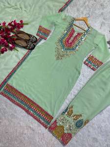 Nuevo diseñador Heavy Faux Georgette Multi Sequence bordado Top y emparejado con pantalón con cuatro lados Fancy Lace Work Dupatta - Product Image 2