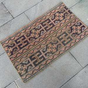 1.7x2.8 ft Small Turkish Vintage Rug, <b>Brown</b> Floral <b>Wool</b> Rug - Product Image 2