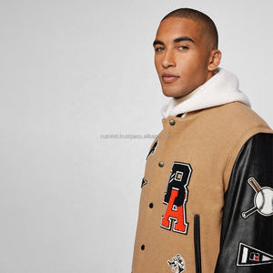 Streetwear Varsity Jacket Unisex Warm <b>Quilted</b> Lining <b>Wool</b> Fabric Leather Sleeves Casual Fashion Outer Jacket - Product Image 2