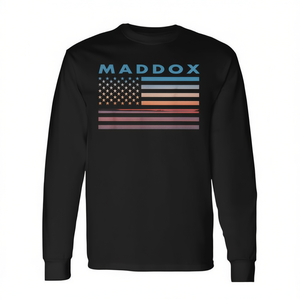 T-shirt vintage a maniche lunghe con bandiera americana Sunset, design promozionale Maddox Maryland - Product Image 2