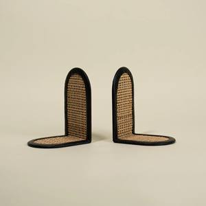 Serre-livres de table en rotin Produit à la main Serre-livres en rotin noir pour organisateurs de bureau - Product Image 3