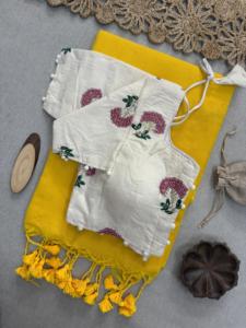 Nuevo lanzamiento Impreso Ropa de fiesta Khadi Algodón Pom Saree Ropa étnica india Khadi Algodón Impreso Ropa DE BODA Saree - Product Image 3