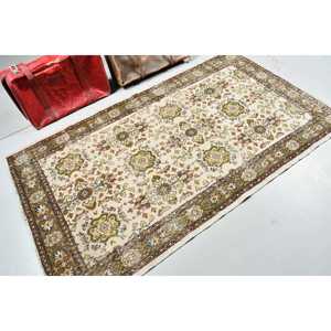 Tapis vintage 3,9x6,8 pieds, tapis turc, tapis en laine camouflage vert et marron - Product Image 2