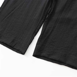 Pantalones Cortos de Mujer de Cintura Alta, Corte Holgado, Color Sólido, Tejidos, Cintura Elástica, Estilo Minimalista, Estilo Pantalón Regular, Negro - Product Image 5
