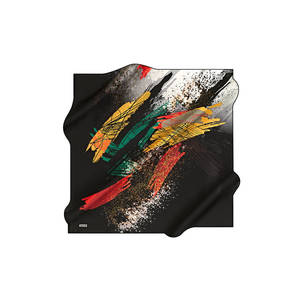 Vintage Designer <b>Silk</b> Scarf-Black Crepe Satin Square with Abstract Pattern - Product Image 1