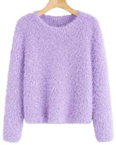 Manufacturer Customized <b>Womens</b> Lavender Fuzzy Knit Sweater Long Sleeve Soft <b>Warm</b> Winter Pullover Cozy Textured Casual Fashion - Product Image 1