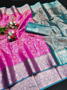 İnanılmaz renk Lichi ipek gümüş ve bakır Zari dokuma Saree brokar bluz <span class=keywords><strong>Online</strong></span> alışveriş hindistan