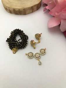 Collar minimalista CZ Mangalsutra, colgante de Zirconia cúbica con elegante cadena de cuentas negras para mujer, acabado Premium de alta calidad - Product Image 3