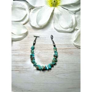 Navajo Handmade Beaded <b>Bracelet</b> #8 Turquoise & Sterling <b>Silver</b> Ethnic Style Link <b>Bracelet</b> - Product Image 1