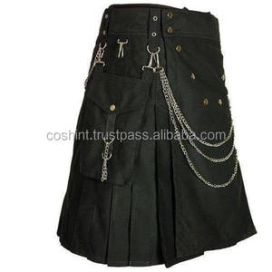 Cosh kilts กระโปรงผ้าฝ้ายสีดำสุดหรูสำหรับผู้ชายกระโปรงสั้นแฟชั่นมีโซ่เงินและกระเป๋าใส่ของ - Product Image 2