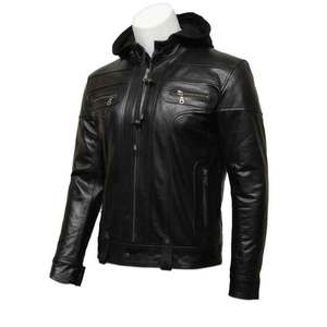 Veste en cuir noir d'hiver pour homme, style classique, coupe slim, mode streetwear, veste bomber, veste de motard d'hiver pour homme - Product Image 2