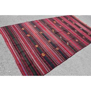 Alfombra tradicional de lana roja y negra de 5,4x10,8 pies, diseño de retazos turco Vintage hecho a mano para sala de estar, pasillo rectangular de látex - Product Image 2