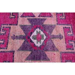 Tapis de couloir vintage, tapis turc 2,9x12,3 pieds, tapis en laine abstrait rose - Product Image 5