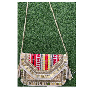 Bohemian Women's Fashion Handmade <b>Beaded</b> Evening Clutch Indian Afghani Sling Messenger Tote Beach Bag Daily Usage <b>Thread</b> Pattern - Product Image 6