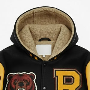 เสื้อแจ็คเก็ตเบสบอลปักโลโก้แบบกำหนดเองสำหรับผู้ชาย ขายส่งเสื้อแจ็คเก็ตวาร์ซิตี้มีฮู้ดปักลายเชนิลล์แบบกำหนดเองสำหรับผู้ชาย - Product Image 6