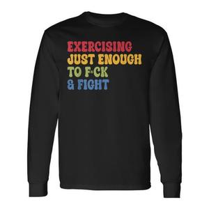 T-Shirt a Maniche Lunghe Stile Retrò Vintage 'Just-Enough Exercise' per Fck & Fight, T-Shirt Promozionale in Stile Vintage - Product Image 1