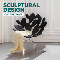 Fauteuil lounge Cactus en cuir rembourré avec structure métallique, siège d'appoint minimaliste italien pour salon et balcon