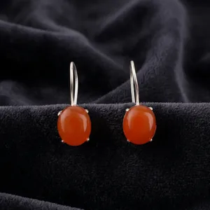 Handmade Designer Orange Carnelian Gemstone Work Beautiful <b>Earring</b> In 925 Sterling <b>Silver</b> Plated Jewellery For Women And Girls - Product Image 6